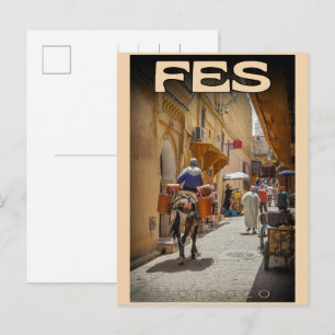 Vintage FES old city medina Morocco travel Postcard