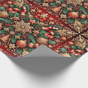 Vintage Festive Botanical Christmas Pattern Wrapping Paper