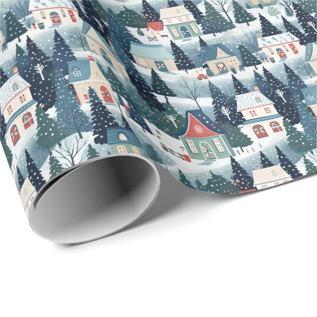 Vintage Festive Christmas Village Wrapping Paper (Roll Corner)
