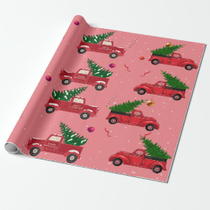 Vintage Festive Fala Christmas Tree Van Gift White Wrapping Paper
