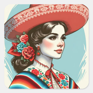 Vintage Festive Fiesta Sombrero Party Favour  Square Sticker