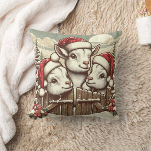 Vintage Festive Peeking goats Cushion