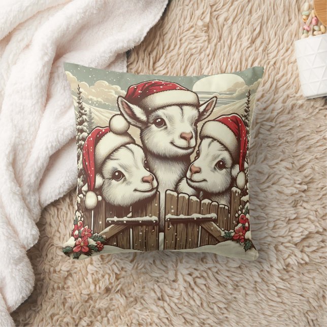Vintage Festive Peeking goats Cushion (Blanket)