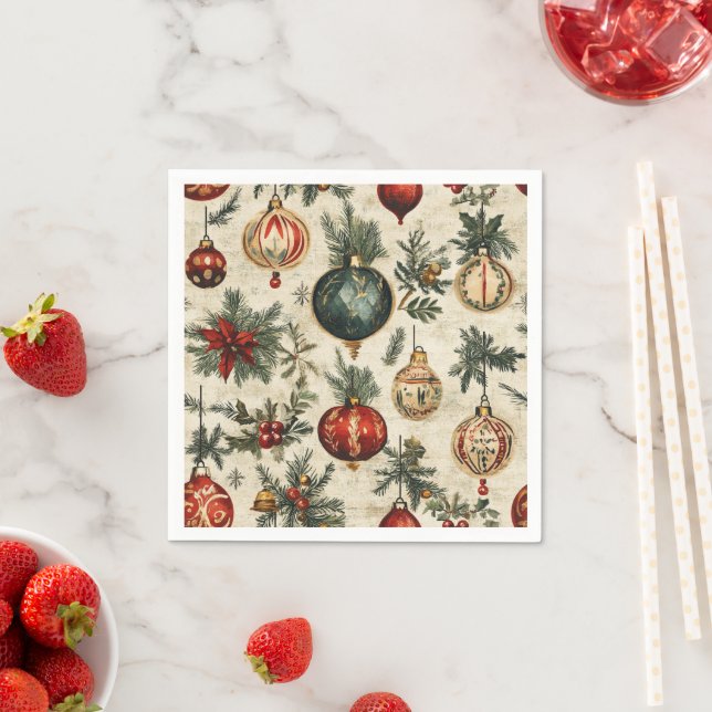 Vintage Festivity Baubles on Parchment Decoupage Napkin (Insitu)