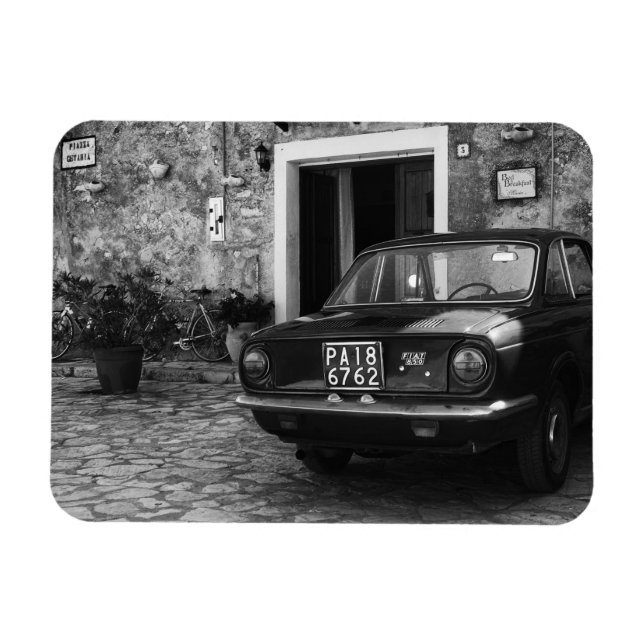 Vintage FIAT car in Italy in monochrome Magnet (Horizontal)