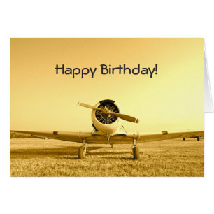Vintage Fighter Aeroplane Yellow Birthday Note Car