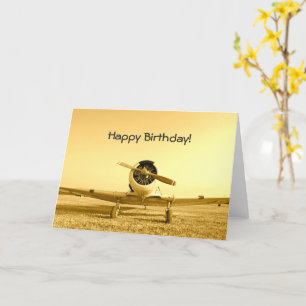 Vintage Fighter Airplane Yellow Birthday Card