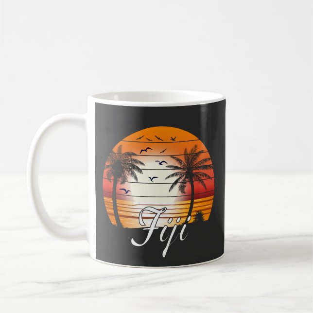 Vintage Fiji Palm Trees Summer Beach Coffee Mug (Left)