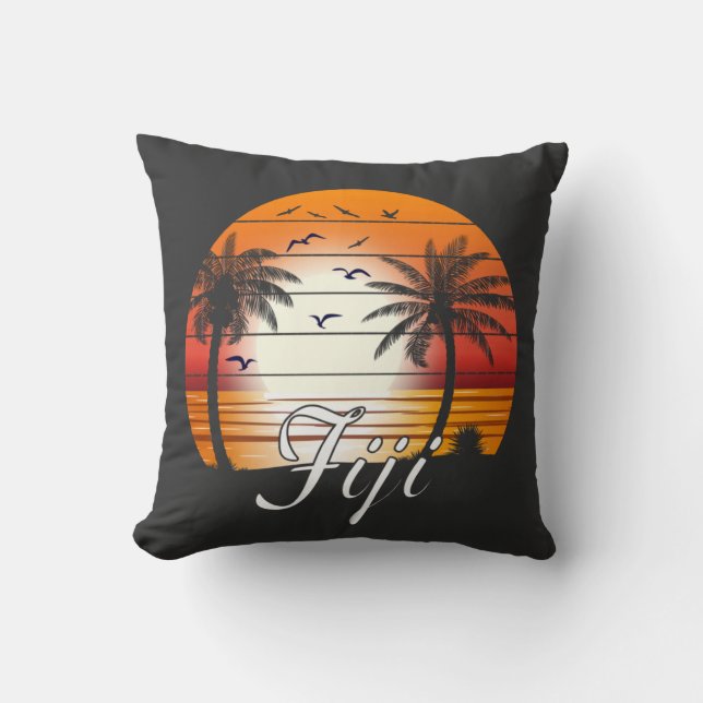 Vintage Fiji Palm Trees Summer Beach Cushion (Front)