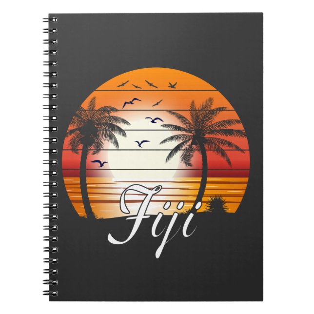 Vintage Fiji Palm Trees Summer Beach Notebook (Front)