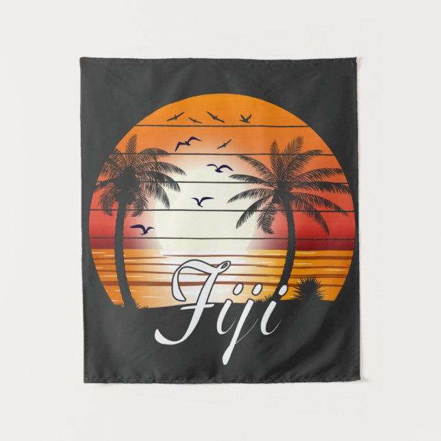 Vintage Fiji Palm Trees Summer Beach Tapestry (Front)