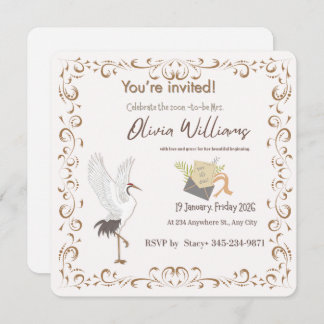 Vintage Filigree Stork Bridal Shower Invitation |