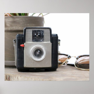 Vintage Film Camera Flower Pot & Glasses 16x20 Poster