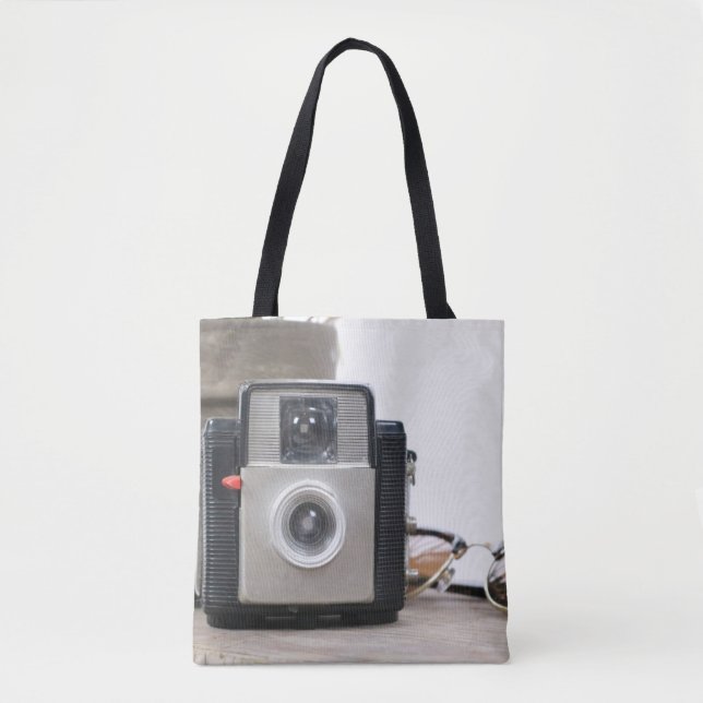 Vintage Film Camera Flower Pot & Glasses Tote Bag (Front)