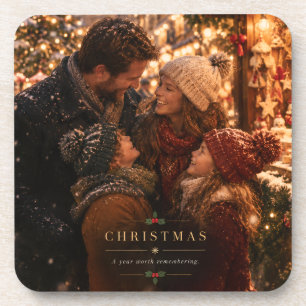 Vintage Film Christmas, Happy Family Holiday Coaster
