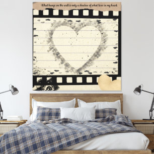Vintage Film Heart Collage Stretched Canvas