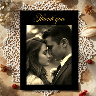 Vintage Film Look Photo overlay Black Gold Thank You Card