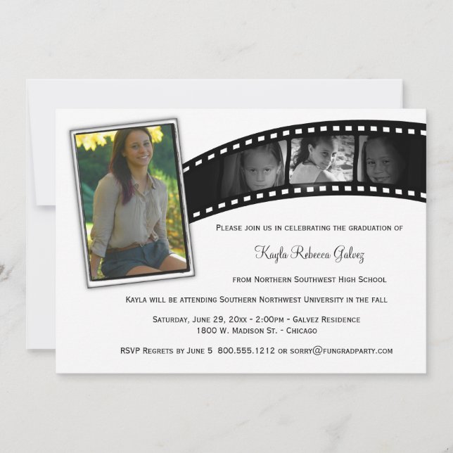 Vintage Film Strip Graduation Party Photo Invite (Front)