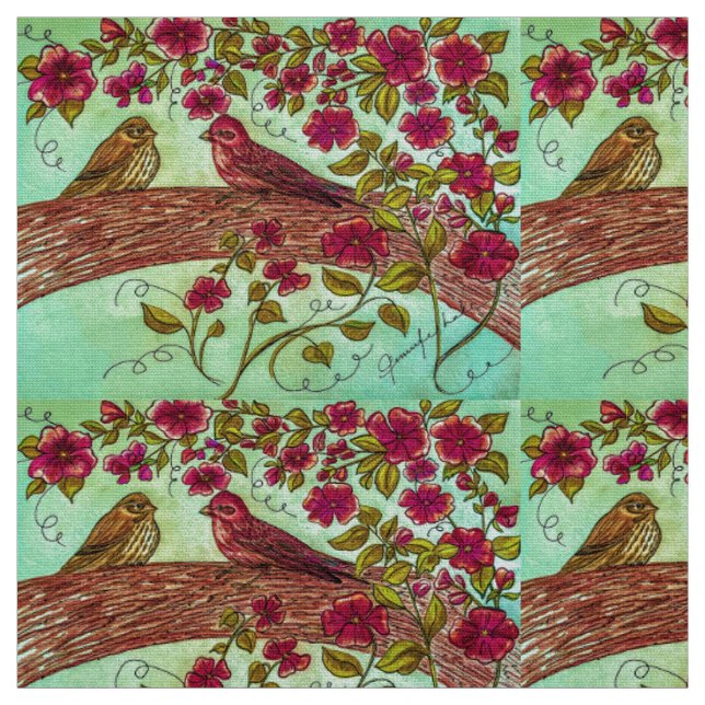 Vintage Finches Fabric (Swatch)
