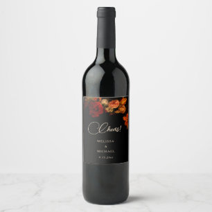 Vintage Fine Art Dark Floral Cheers Wedding Wine Label