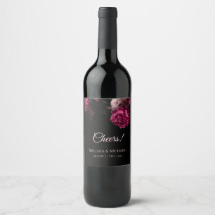 Vintage Fine Art Dark Floral Wedding Cheers Wine Label