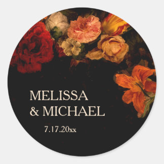 Vintage Fine Art Dark Floral Wedding Classic Round Sticker