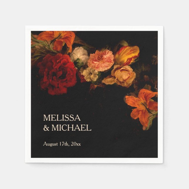 Vintage Fine Art Dark Floral Wedding Napkin (Front)
