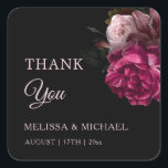 Vintage Fine Art Dark Floral Wedding Thank You Square Sticker<br><div class="desc">Vintage fine art hand painted floral wedding thank you sticker with your names and your wedding date.</div>