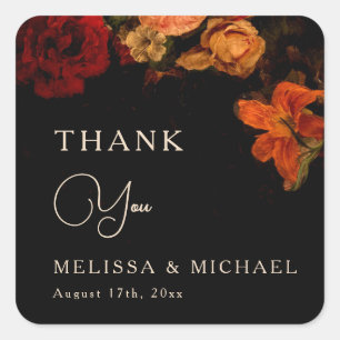 Vintage Fine Art Dark Floral Wedding Thank You Square Sticker