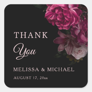 Vintage Fine Art Dark Floral Wedding Thank You Square Sticker
