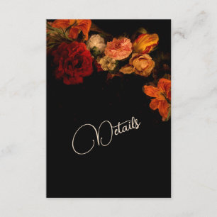 Vintage Fine Art Flowers Dark Wedding Details Enclosure Card