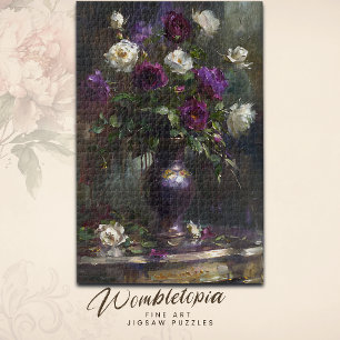 Vintage Fine Art Purple & White Rose Bouquet  Jigsaw Puzzle