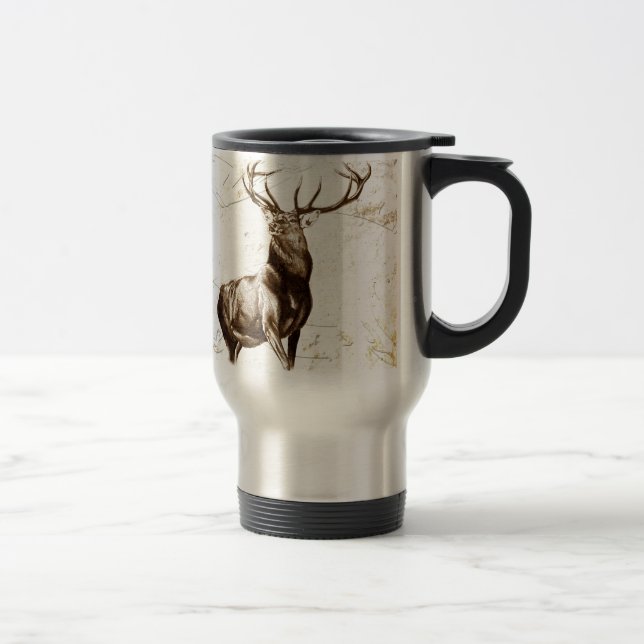 Vintage fineart F079 deer Travel Mug (Right)