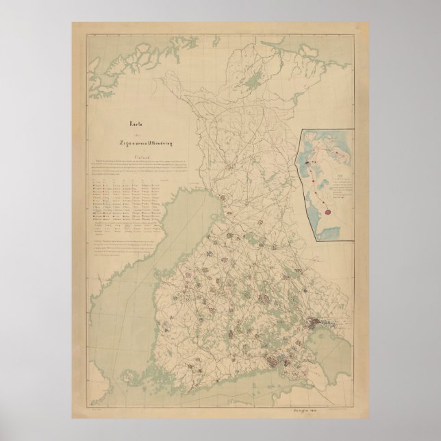 Vintage Finland & Finnish Family Names Map (1900) Poster (Front)