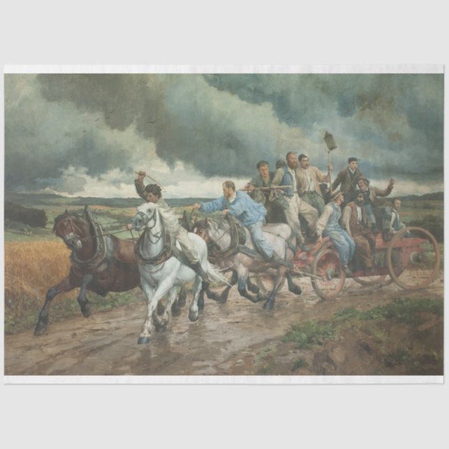 Vintage Fire Engine (by Eugène Burnand) Tissue Paper (Front)