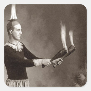 Vintage Fire Juggler Square Sticker