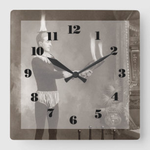 Vintage Fire Juggler Square Wall Clock