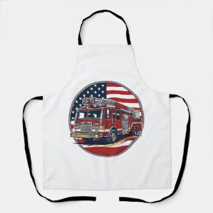 Vintage Fire Truck American Flag Circle Vector Shi Apron