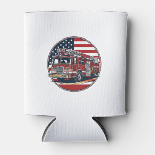Vintage Fire Truck American Flag Circle Vector Shi Can Cooler