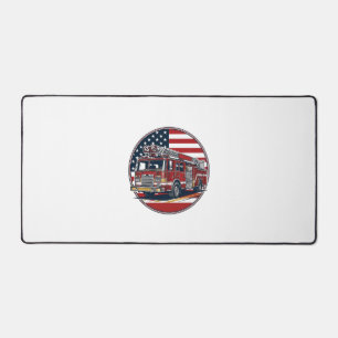 Vintage Fire Truck American Flag Circle Vector Shi Desk Mat