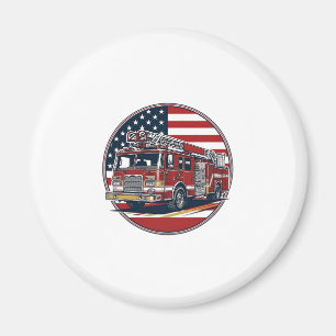 Vintage Fire Truck American Flag Circle Vector Shi Magnet