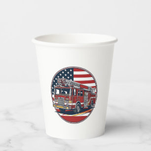Vintage Fire Truck American Flag Circle Vector Shi Paper Cups