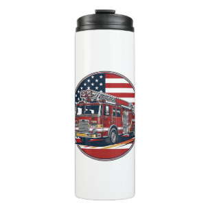Vintage Fire Truck American Flag Circle Vector Shi Thermal Tumbler