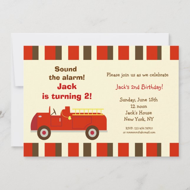 Vintage Fire Truck Birthday Party Invitations (Front)