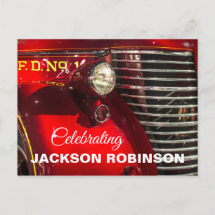 Vintage Fire Truck Celebration of Life Postcard