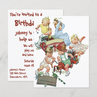 Vintage Fire Truck Child Birthday Party Invitation