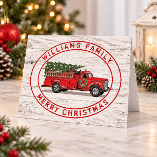 Vintage Fire Truck Merry Christmas Family Name Holiday Card