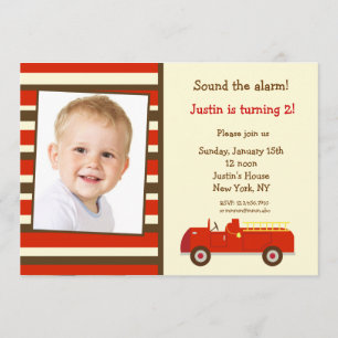 VIntage Fire truck Photo Birthday Party Invitation
