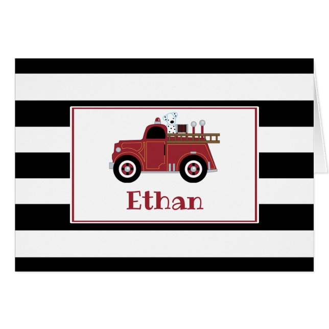 Vintage Fire Truck Thank You Note (Front Horizontal)