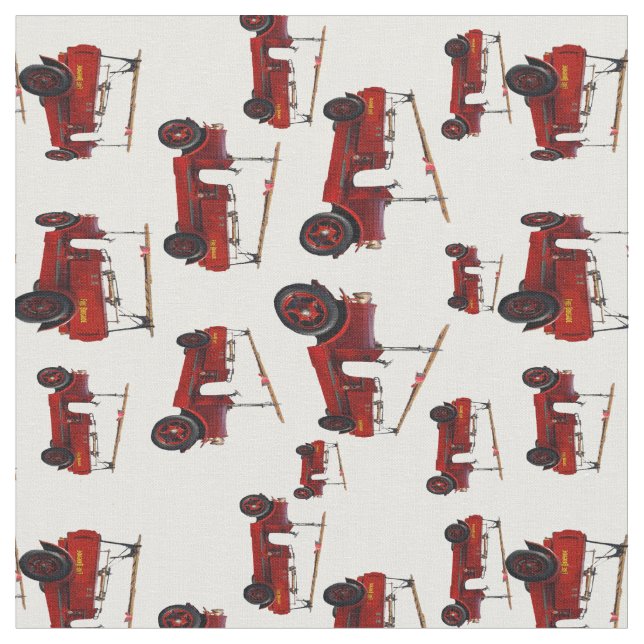 Vintage Fire Trucks In A Pattern, Fabric (Close Up)